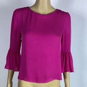 NWT Alice+Olivia Fuchsia Pink Silk Blouse Bell Sleeve XS / TP